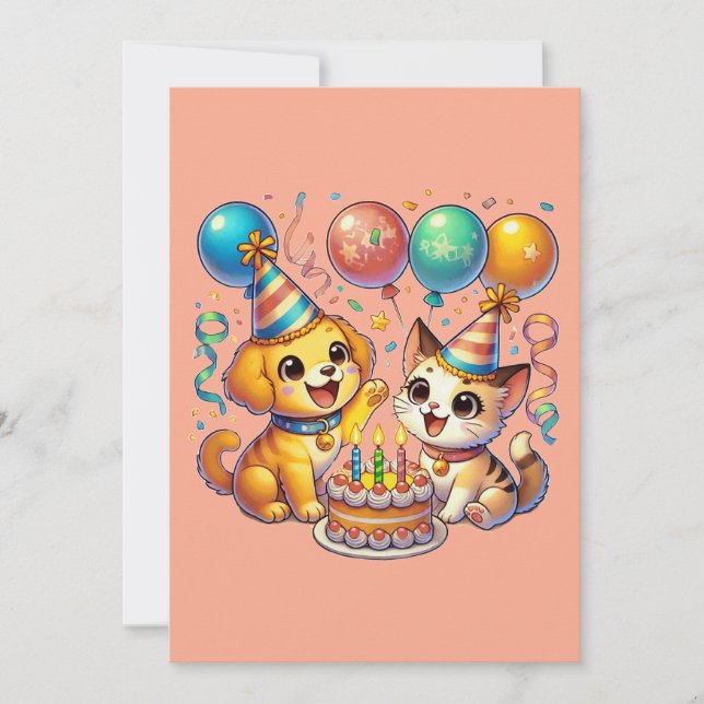 Fun & Cute Birthday Puppy & Kitten Party Invitation (Front)