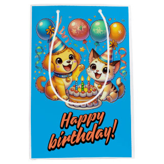 Fun & Cute Birthday Puppy & Kitten Party Medium Gift Bag