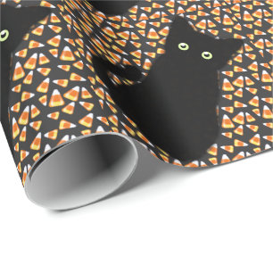 Fun cute Black cat Candy corn Halloween fun   Wrapping Paper