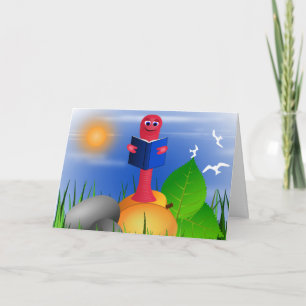 Fun Cute Bookworm Book Worm Greeting Card