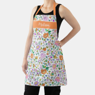 Fun Cute Botanical Colourful Floral Monogram Apron