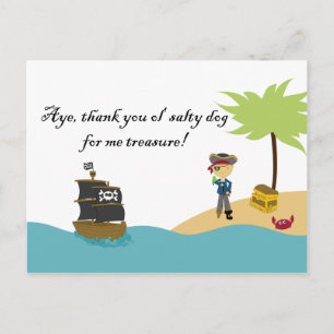 Fun cute boy's pirate thank you postcard