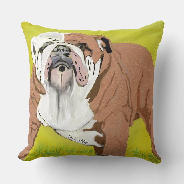 Fun Cute Bull Dog Decor Throw Pillow (Front)