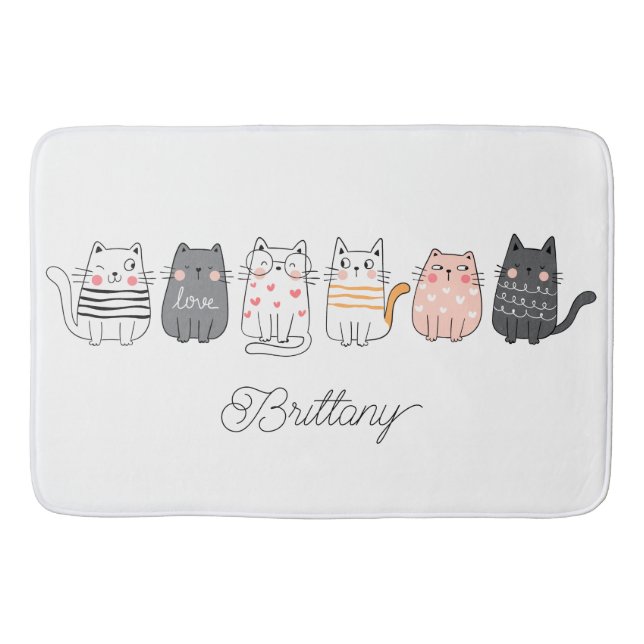 Fun Cute Cat Drawing Crazy Cat Lady Home Bath Mat (Front)