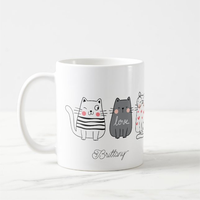 Fun Cute Cats Crazy Cat Lady Name Coffee Mug (Left)