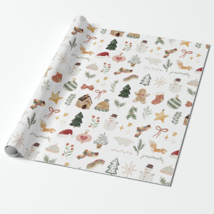 Fun Cute Christmas Watercolor Accents Gift Wrapping Paper