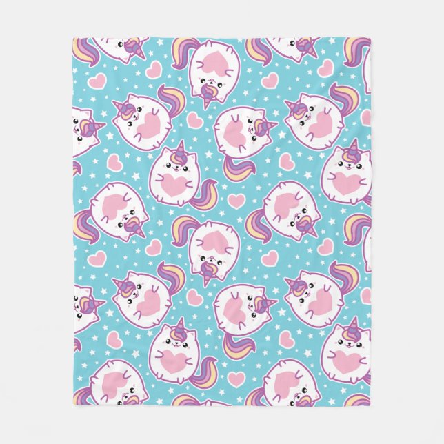 Fun Cute Chubby Kitschy Unicorn Kitty Fleece Blanket (Front)