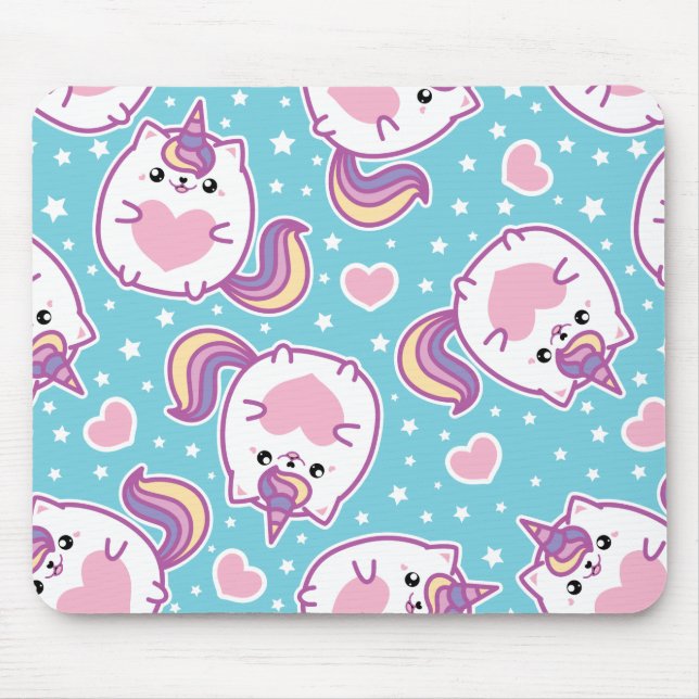 Fun Cute Chubby Kitschy Unicorn Kitty Mouse Mat (Front)