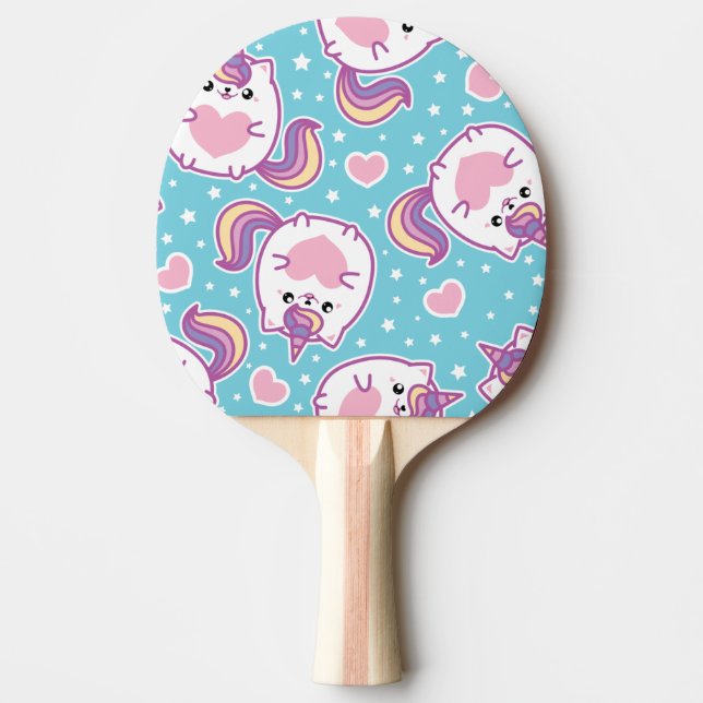 Fun Cute Chubby Kitschy Unicorn Kitty Ping Pong Paddle (Front)
