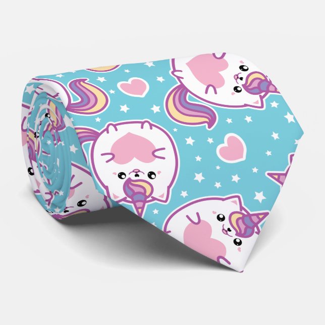 Fun Cute Chubby Kitschy Unicorn Kitty Tie (Rolled)