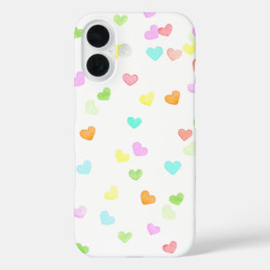 Fun cute colorful hearts happy watercolor iPhone 16 case