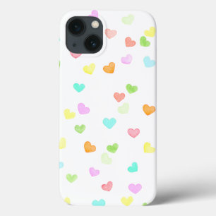 Fun cute colorful hearts happy watercolor iPhone 13 case