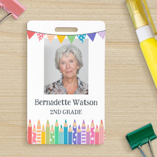 Fun Cute Coloured Pencils School Teacher ID Badge