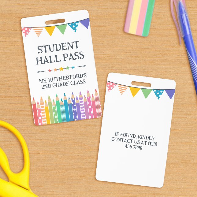 Fun Cute Coloured Pencils Student Hall Pass ID Badge (Creator Uploaded)