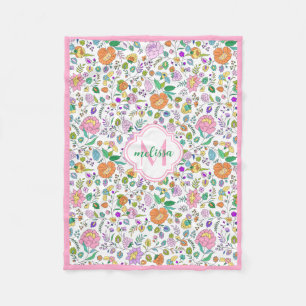 Fun Cute Colourful Floral Monogram Baby Girl Fleece Blanket
