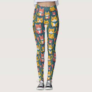 Fun Cute Colourful Kawaii Kitty Yellow Cats Patter Leggings