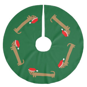 Fun Cute Dachshund Dark Green Christmas Brushed Polyester Tree Skirt