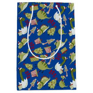 Fun Cute Dinosaurs Presents Tree Pattern Christmas Medium Gift Bag