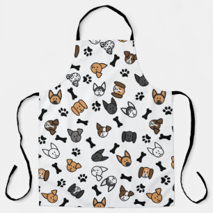 Fun Cute Dog Breeds with Bones and Paw Prints Apron