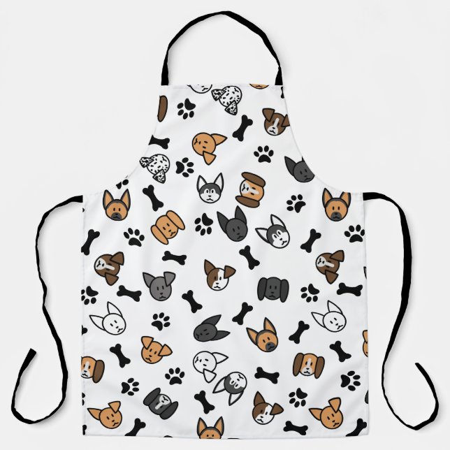 Fun Cute Dog Breeds with Bones and Paw Prints Apron (Front)