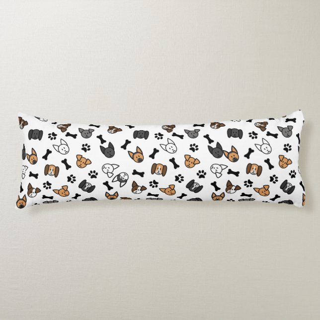Fun Cute Dog Breeds with Bones and Paw Prints Body Cushion (Front)
