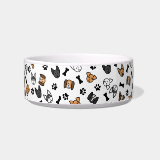 Fun Cute Dog Breeds with Bones and Paw Prints Bowl