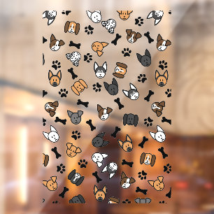 Fun Cute Dog Breeds with Bones and Paw Prints Window Cling