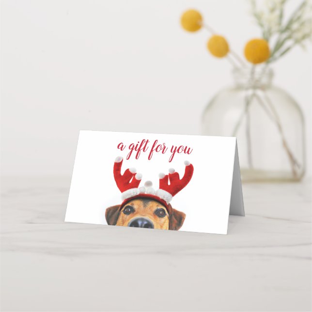 Fun Cute Dog Reindeer Headband Christmas Gift Card (Front)