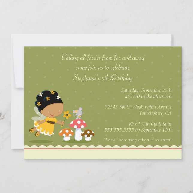 Fun cute fairy girl's birthday party invitation (Front)