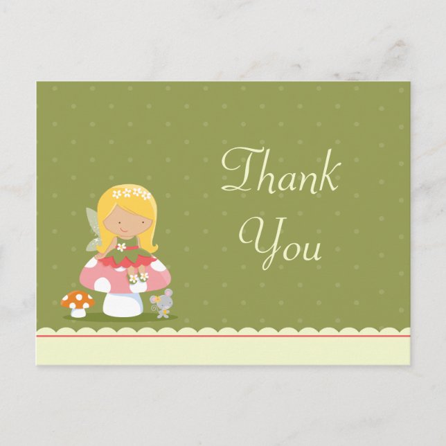 Fun cute fairy girl's birthday thank you postcard (Front)