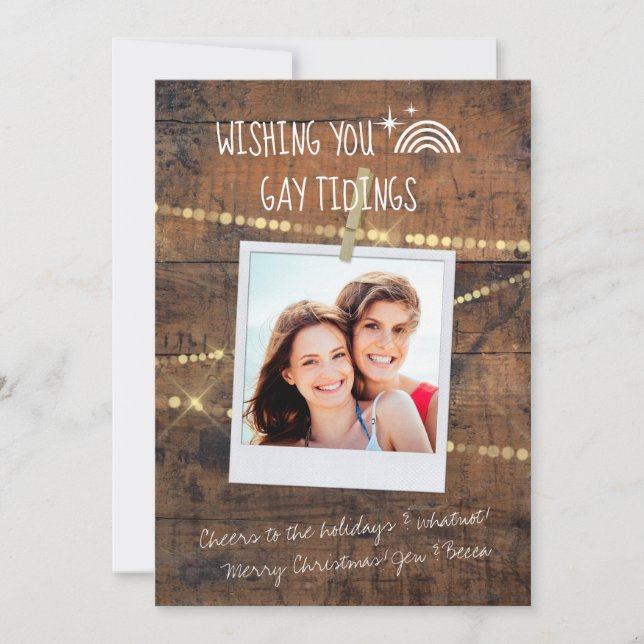 Fun & Cute Gay Tidings LGBT Photo Holiday Card (Front)