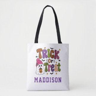 Fun Cute Ghost Personalised Kids Trick or Treat  Tote Bag