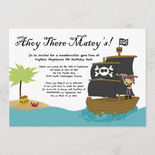 Fun cute girl's pirate birthday party invitation