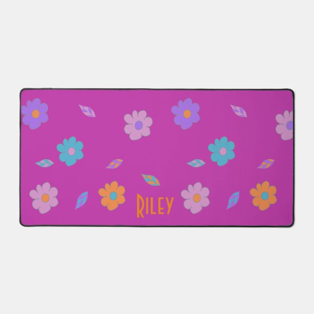 Fun Cute Girls Retro Flower Desk Mat (Front)
