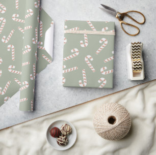 Fun Cute Green Pastel Candy Cane Christmas Wrapping Paper
