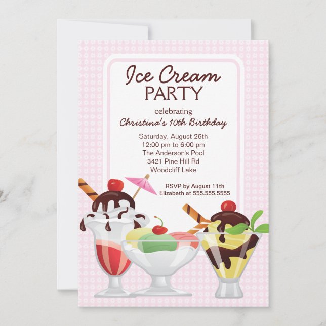 Fun Cute Ice Cream Sundae Birthday Party Invitation (Front)