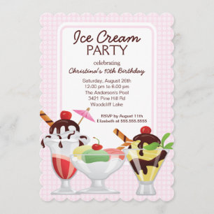 Fun Cute Ice Cream Sundae Birthday Party Invitation