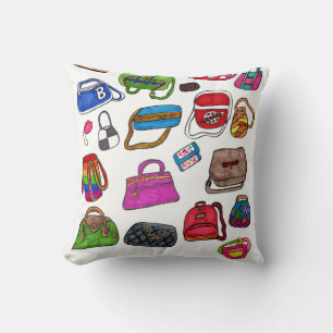 Fun Cute Illustrated Purse Pattern Art Design Cushion