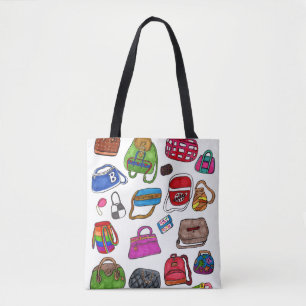 Fun Cute Illustrated Purse Pattern Art Design Tote Bag