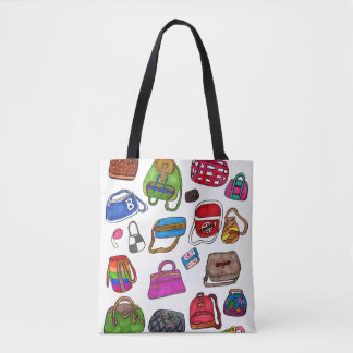 Fun Cute Illustrated Purse Pattern Art Design Tote Bag