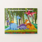 Fun cute illustration of dinosaurs in a jungle,