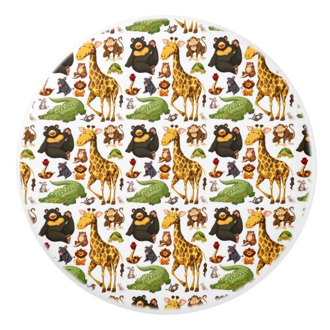 Fun Cute Jungle Animals Ceramic Knob (Front)