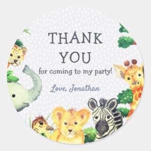 Fun Cute Jungle Animals Vibrant Thank You Birthday Classic Round Sticker