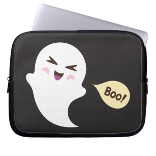Fun cute kawaii cartoon ghost saying boo laptop sleeve