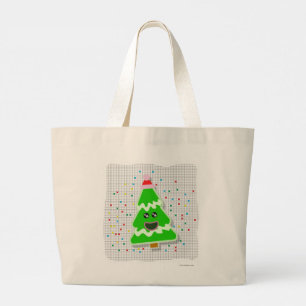 Fun Cute Kawaii Christmas Holiday Tree Character T Large Tote Bag