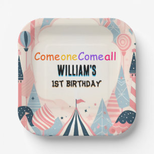 fun cute kids Carnival Circus Show 1st Birthday Paper Plate