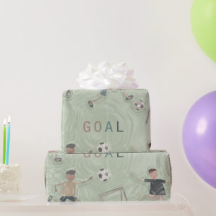 Fun-Cute kids playing soccer Wrapping Paper