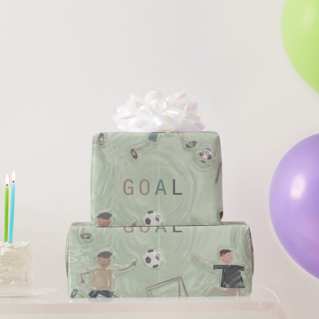 Fun-Cute kids playing soccer Wrapping Paper (Party Gifts)