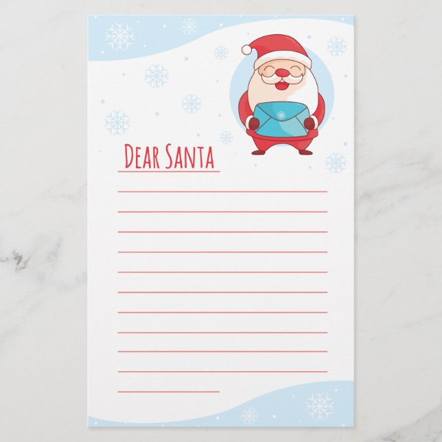 Fun Cute Letter to Dear Santa Claus lined template Stationery (Front)