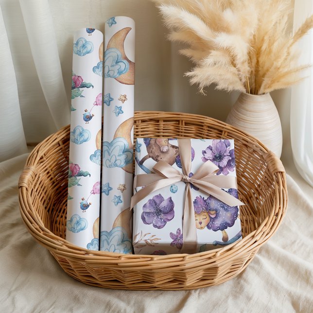 Fun Cute Lullaby Moon Sheep Clouds Baby Wrapping Paper Sheet (Creator Uploaded)
